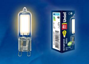 Лампа светодиодная (UL-00001815) G9 4W 3000K капсульная прозрачная LED-JCD-4W/WW/G9/CL GLZ01TR