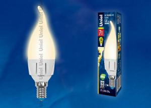 Лампа светодиодная (UL-00002416) E14 7W 3000K свеча на ветру матовая LED-CW37 7W/WW/E14/FR PLP01WH