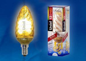 Лампа энергосберегающая (03859) E14 12W Gold свеча витая золотая ESL-C21-T12/GOLD/E14
