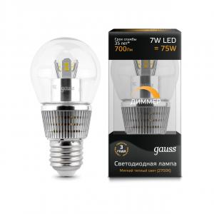 Лампа светодиодная диммируемая E27 7W 2700K шар прозрачный HA105202107-D