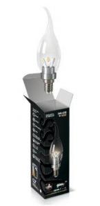 Лампа светодиодная E14 3W 4100K свеча на ветру прозрачная HA104201203