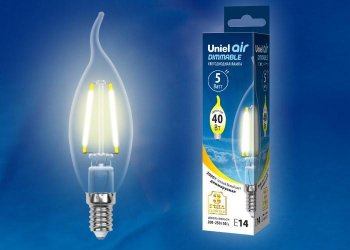 Лампа светодиодная филаментная (UL-00002863) E14 5W 3000K LED-CW35-5W/WW/E14/CL/DIM GLA01TR