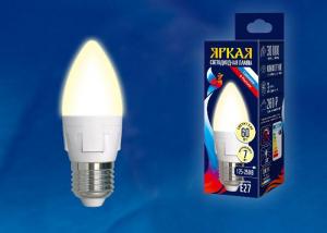 Лампа светодиодная (UL-00002414) E27 7W 3000K свеча матовая LED-C37 7W/WW/E27/FR PLP01WH