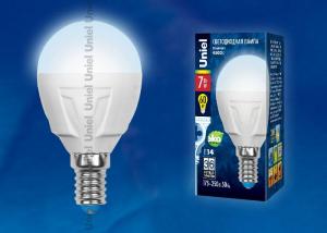 Лампа светодиодная (UL-00002417) E14 7W 4000K шар матовый LED-G45 7W/NW/E14/FR PLP01WH