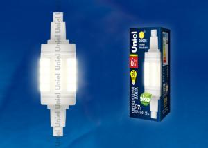 Лампа светодиодная (UL-00001554) R7s 6W 3000K трубчатая прозрачная LED-J78-6W/WW/R7s/CL PLZ06WH