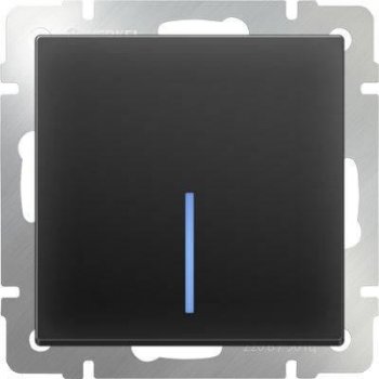 Выключатель одноклавишный проходной с подсветкой черный матовый WL08-SW-1G-2W-LED 4690389054181