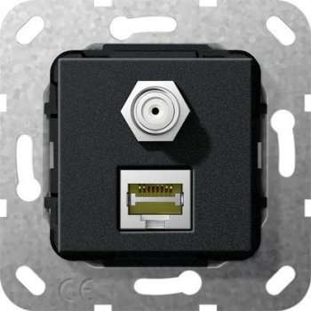 Розетка двойная MJ RJ45-SAT-F Gira System 55 6a кат черный матовый 569710