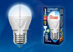 Лампа светодиодная (UL-00000693) E27 6W 4500K шар матовый LED-G45-6W/NW/E27/FR/DIM PLP01WH