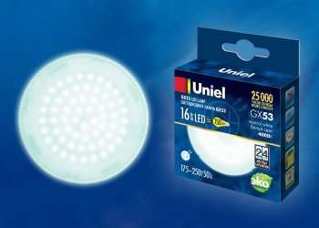 Лампа светодиодная (UL-00003725) Uniel GX53 16W 4000K матовая LED-GX53-16W/NW/GX53/FR PLZ01WH