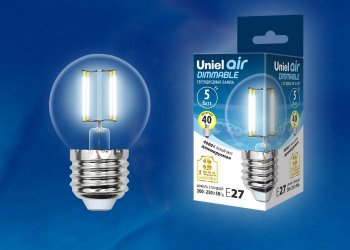 Лампа светодиодная филаментная (UL-00002871) E27 5W 4000K LED-G45-5W/NW/E27/CL/DIM GLA01TR