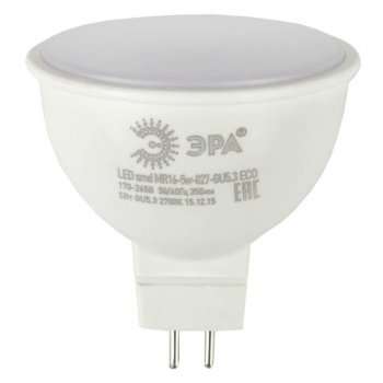 Лампа светодиодная ЭРА GU5.3 5W 2700K матовая ECO LED MR16-5W-827-GU5.3