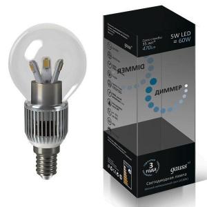 Лампа cветодиодная диммируемая E14 5W 4100K шар прозрачный HA105201205-D