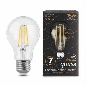 Лампа светодиодная филаментная E27 15W 2700К прозрачная 102802115