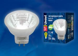 Лампа светодиодная (UL-00001703) GU4 3W 4000K полусфера прозрачная LED-MR11-3W/NW/GU4/220V GLZ21TR