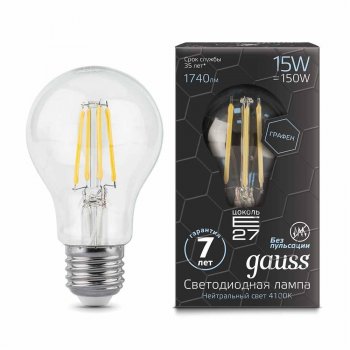 Лампа светодиодная филаментная E27 15W 4100К прозрачная 102802215