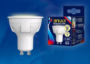 Лампа светодиодная (UL-00001662) GU10 6W 3000K полусфера матовая LED-JCDR-6W/WW/GU10/FR PLP01WH