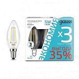 Лампа светодиодная филаментная Gauss E14 5W 4100К прозрачная 103801205T