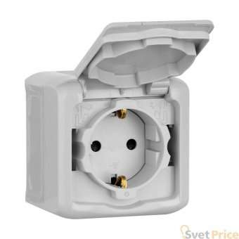 Розетка 2К+З Legrand Quteo 16A 250V с/з со шторками крышкой серая 782351