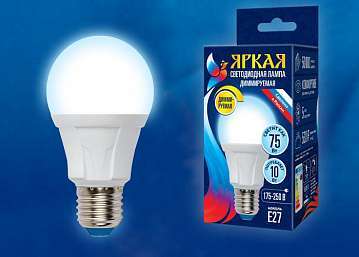 Лампа светодиодная диммируемая (UL-00004285) Uniel E27 10W 6500K матовая LED-A60 10W/6500K/E27/FR/DIM PLP01WH