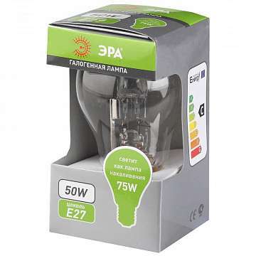 Лампа галогенная ЭРА E27 50W прозрачная HAL-A55-50W-230V-E27-CL