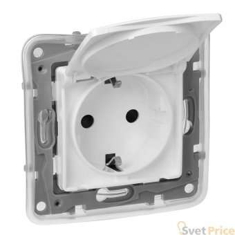 Розетка 2К+З Legrand Etika 16A 250V с/з со шторками крышкой безвинтовой зажим немецкий стандарт белый 672232