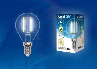 Лампа светодиодная филаментная (UL-00002207) Uniel E14 6W 4000K прозрачная LED-G45-6W/NW/E14/CL GLA01TR