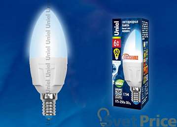 Лампа светодиодная (UL-00000689) E14 6W 4500K свеча матовая LED-C37-6W/NW/E14/FR/DIM PLP01WH