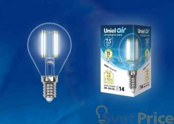 Лампа светодиодная филаментная (UL-00003254) Uniel E14 7,5W 4000K прозрачная LED-G45-7,5W/NW/E14/CL GLA01TR