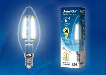 Лампа светодиодная филаментная (UL-00002198) Uniel E14 6W 4000K прозрачная LED-C35-6W/NW/E14/CL GLA01TR