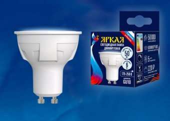 Лампа светодиодная диммируемая (UL-00003988) Uniel GU10 6W 4000K матовая LED-JCDR 6W/NW/GU10/FR/DIM PLP01WH