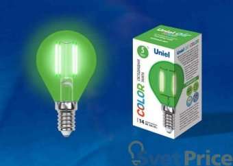 Лампа светодиодная филаментная (UL-00002987) Uniel E14 5W зеленый LED-G45-5W/GREEN/E14 GLA02GR