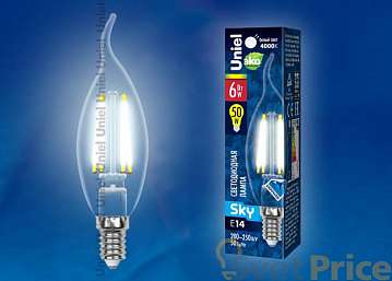 Лампа светодиодная (UL-00001374) E14 6W 4000K свеча на ветру LED-CW35-6W/NW/E14/CL PLS02WH