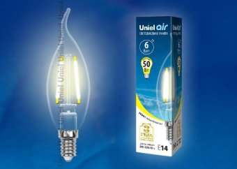 Лампа светодиодная филаментная (UL-00002199) Uniel E14 6W 3000K прозрачная LED-CW35-6W/WW/E14/CL GLA01TR
