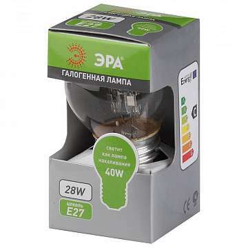 Лампа галогенная ЭРА E27 28W 2700K прозрачная HAL-P45-28W-230V-E27-CL