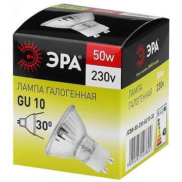 Лампа галогенная ЭРА GU10 50W 2700K прозрачная GU10-JCDR (MR16) -50W-230V