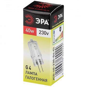 Лампа галогенная ЭРА G4 40W 2700K прозрачная G4-JCD-40W-230V-CL