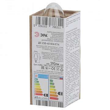 Лампа накаливания ЭРА E14 40W 2700K прозрачная ДС 40-230-Е14 (гофра)