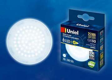Лампа светодиодная (UL-00005311) Uniel GX53 6W 6500K матовая LED-GX53-6W/6500K/GX53/FR PLZ01WH