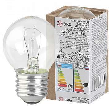 Лампа накаливания ЭРА E27 60W 2700K прозрачная ДШ 60-230-Е27 (гофра)
