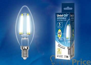 Лампа светодиодная филаментная (UL-00002862) E14 5W 4000K LED-C35-5W/NW/E14/CL/DIM GLA01TR
