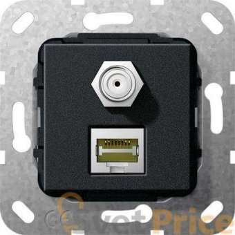 Розетка двойная MJ RJ45-SAT-F Gira System 55 6a кат черный матовый 569710