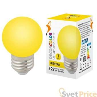 Лампа декоративная светодиодная (UL-00005649) Volpe E27 1W желтая LED-G45-1W/YELLOW/E27/FR/С