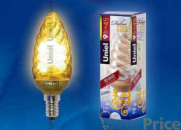 Лампа энергосберегающая (03858) Uniel E14 9W 2700K золотая ESL-C21-T9/GOLD/E14