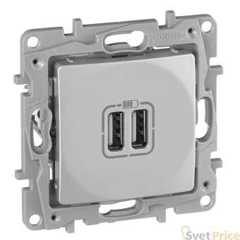 Розетка 2хUSB Legrand Etika алюминий 672494