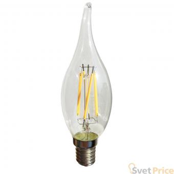 Лампа светодиодная E14 4W свеча на ветру прозрачная 056-908
