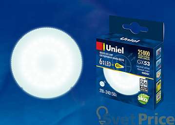 Лампа светодиодная (UL-00001669) GX53 6W 4000K таблетка матовая LED-GX53-6W/NW/GX53/FR PLZ01WH