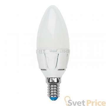 Лампа светодиодная (UL-00002413) E14 7W 3000K свеча матовая LED-C37 7W/WW/E14/FR PLP01WH