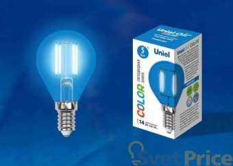 Лампа светодиодная филаментная (UL-00002989) Uniel E14 5W синий LED-G45-5W/BLUE/E14 GLA02BL