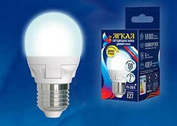 Лампа светодиодная диммируемая (UL-00004301) Uniel E27 7W 4000K матовая LED-G45 7W/4000K/E27/FR/DIM PLP01WH