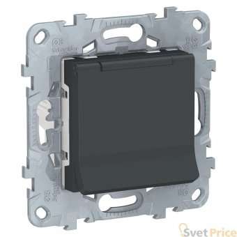 Розетка с заземлением, со шторками и крышкой Schneider Electric Unica New NU503754TA